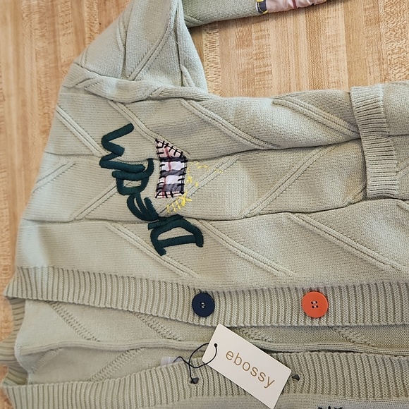 EBOSSY Women’s Cable Knit Long Sleeve Embroidered Cardigan, size M - Picture 4 of 12